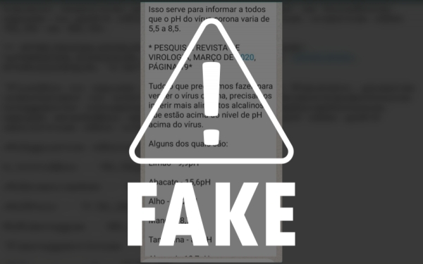 MAIS UMA #FAKENEWS - Mensagem afirmando que alimentos alcalinos curariam o coronavírus é falsa