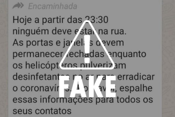 É FAKE! - Mensagem sobre helicóptero pulverizando desinfetantes é falsa
