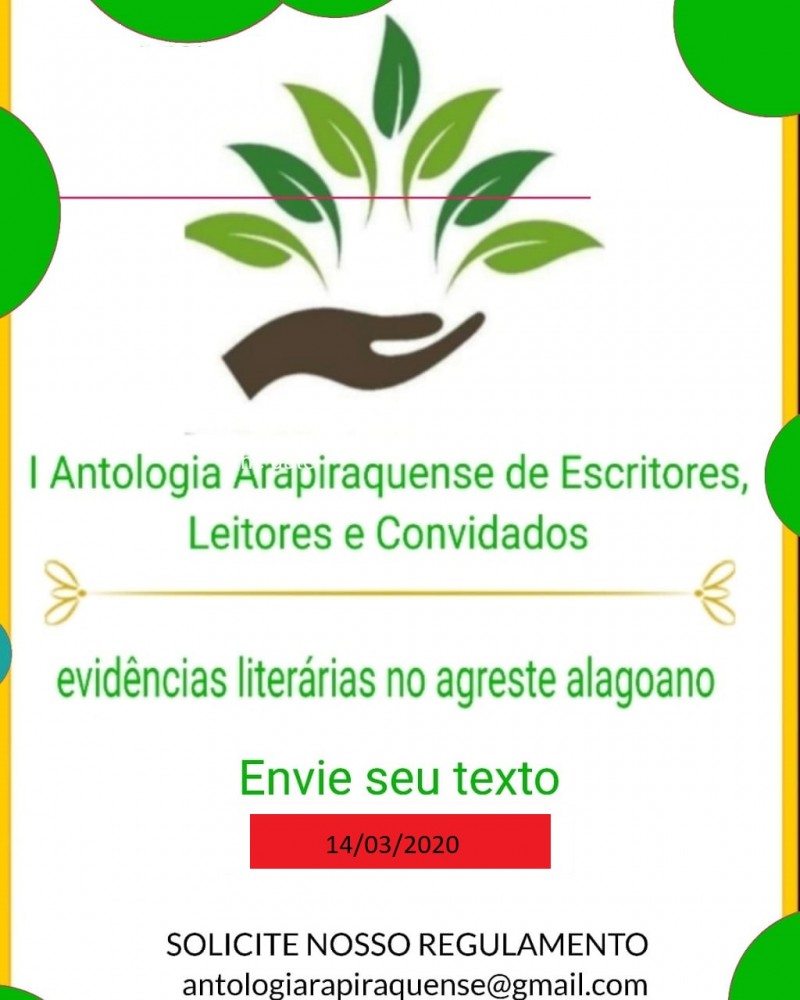 Iª Antologia Arapiraquense de Escritores encerra suas inscrições neste sábado
