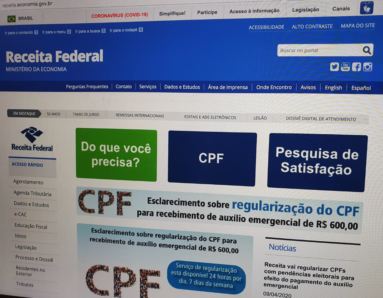 CPF - Documento pode ser obtido nos Correios e regularização também pode ser feita no site da Receita Federal