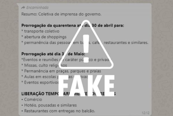 É FAKE! - São falsas informações sobre novas medidas do Governo do Estado