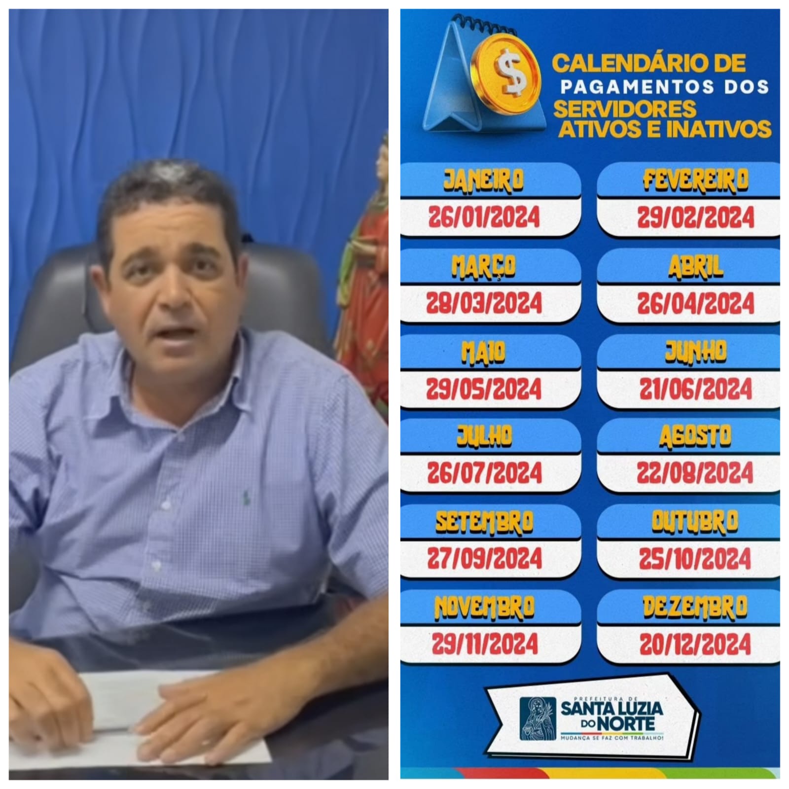 Prefeito de Santa Luzia do Norte anuncia calendário de pagamentos para 2024