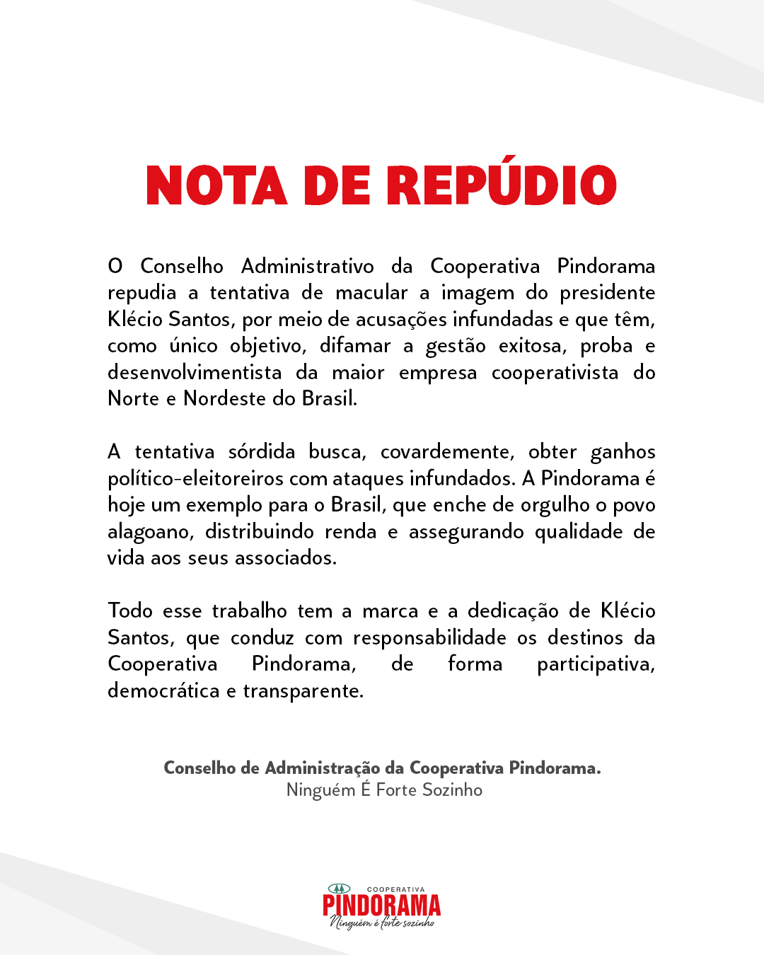 Conselho de Administração da Pindorama publica nota de Repúdio sobre acusações infundadas